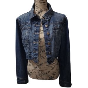 Woman's LG distressed cropped Jean jacket.